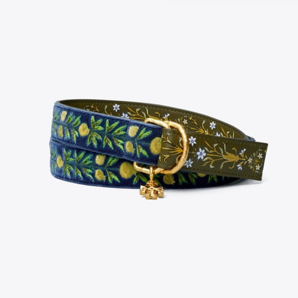 NEW Tory Burch Reversible 1” Pottery Blue Leccio Ribbon Belt